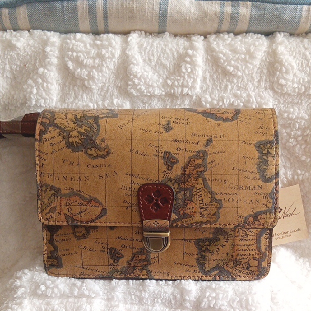 Patricia Nash Brown Map Print Crossbody Bag